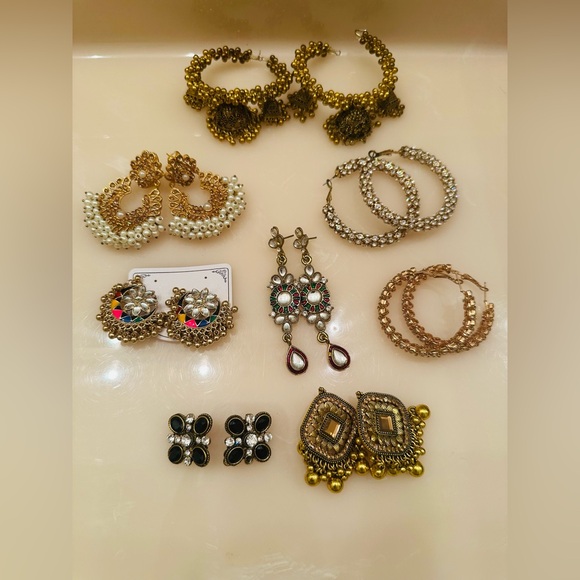 Ultimate Desi Earring Collection: 8 Bundle of Jhumkas Chandbalis Fusion Hoops